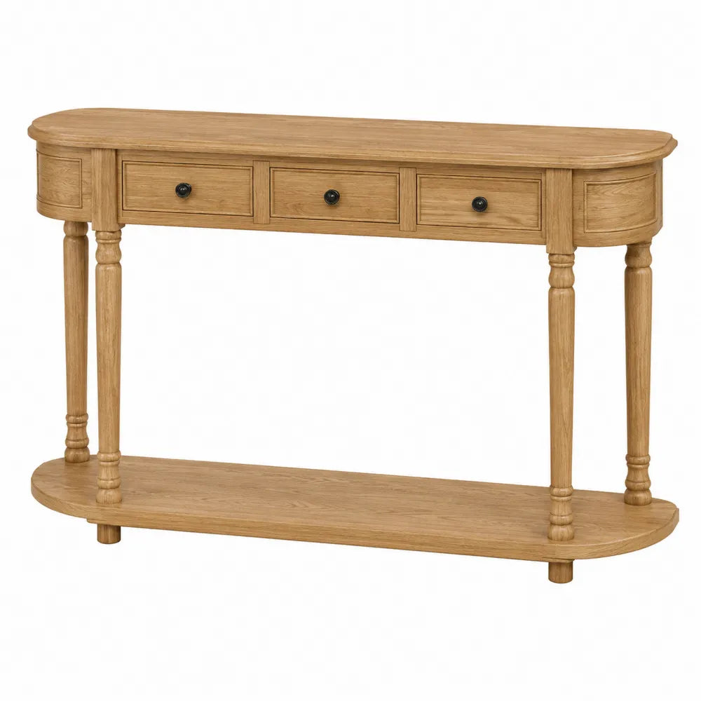 Oval Oak Console Table with Drawers Brown 120cm x 35cm x 80cm