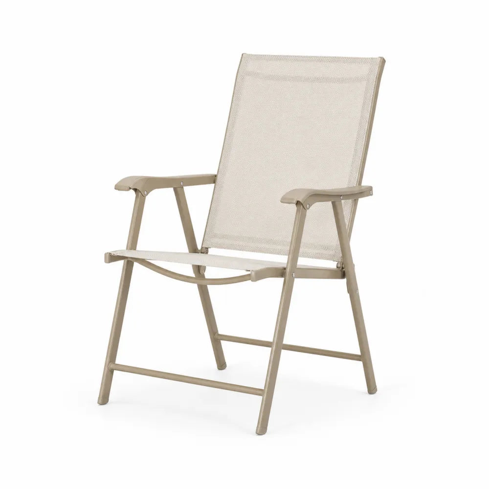 Folding Outdoor Steel and Textilene Chair Beige