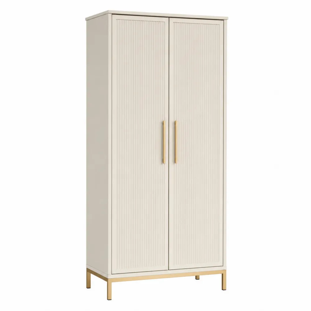 Tall 2-Door Storage Cabinet Wood Beige 180cm x 80cm x 40cm