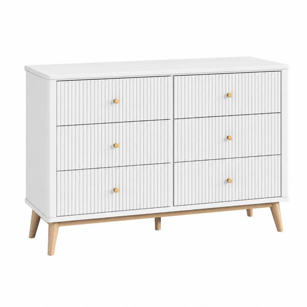 6-Drawer MDF Dresser White with Natural Wood Legs