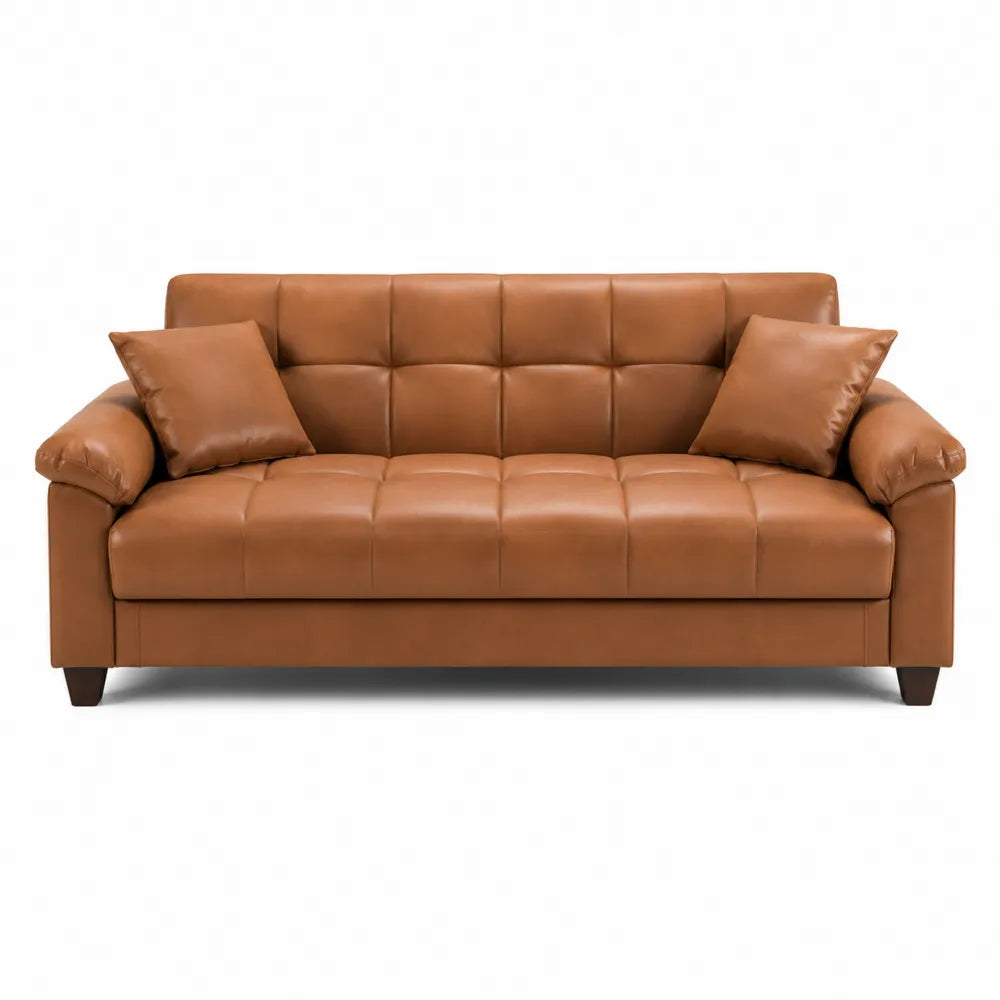 Brown Faux Leather Sofa with Cushions 180cm