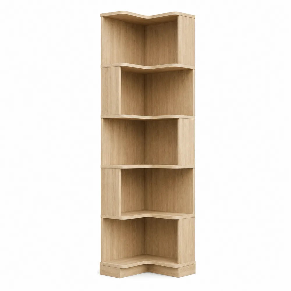 Corner Bookcase Engineered Wood Natural Finish 5-Tier 163cm