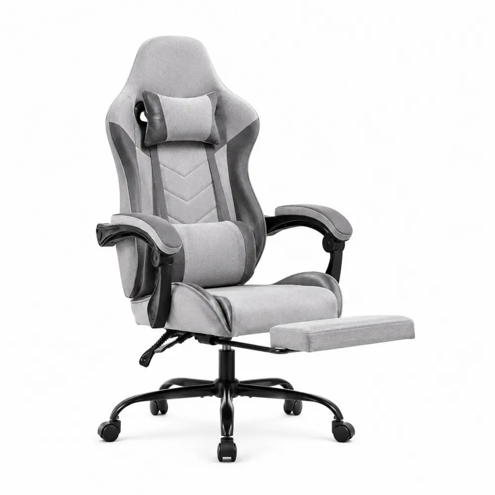 Grey Office Chair with Footrest and Ergonomic Design