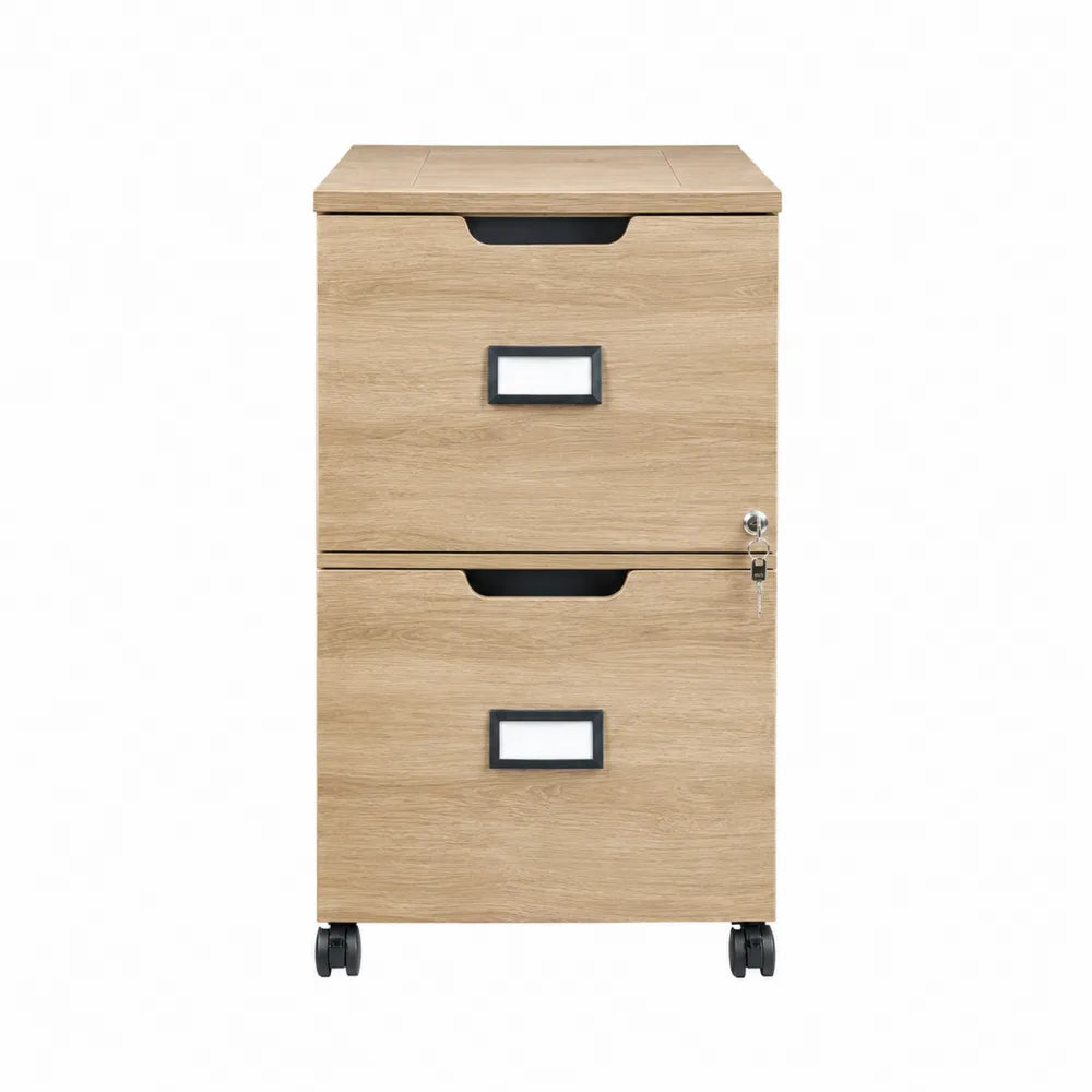 2-Drawer Mobile File Cabinet with Lock Natural Wood