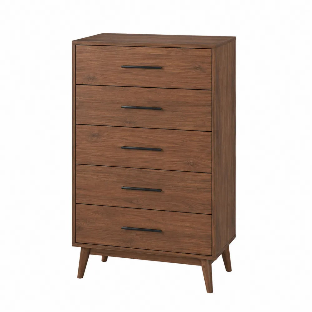 Wood 5-Drawer Dresser with Metal Handles, 120cm x 80cm x 40cm