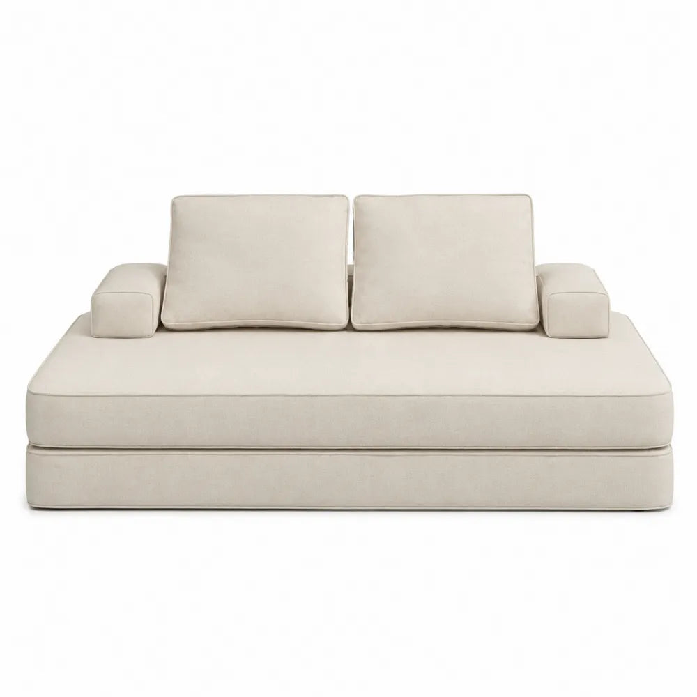 Beige Polyester Sofa with Cushions and Armrests