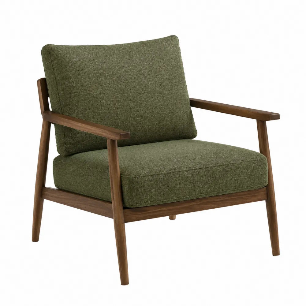 Green Fabric Lounge Chair with Wooden Frame
