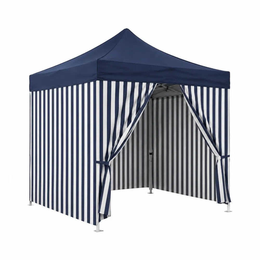 Outdoor Pop-Up Canopy Tent Metal Frame Blue White Stripe 3x3m