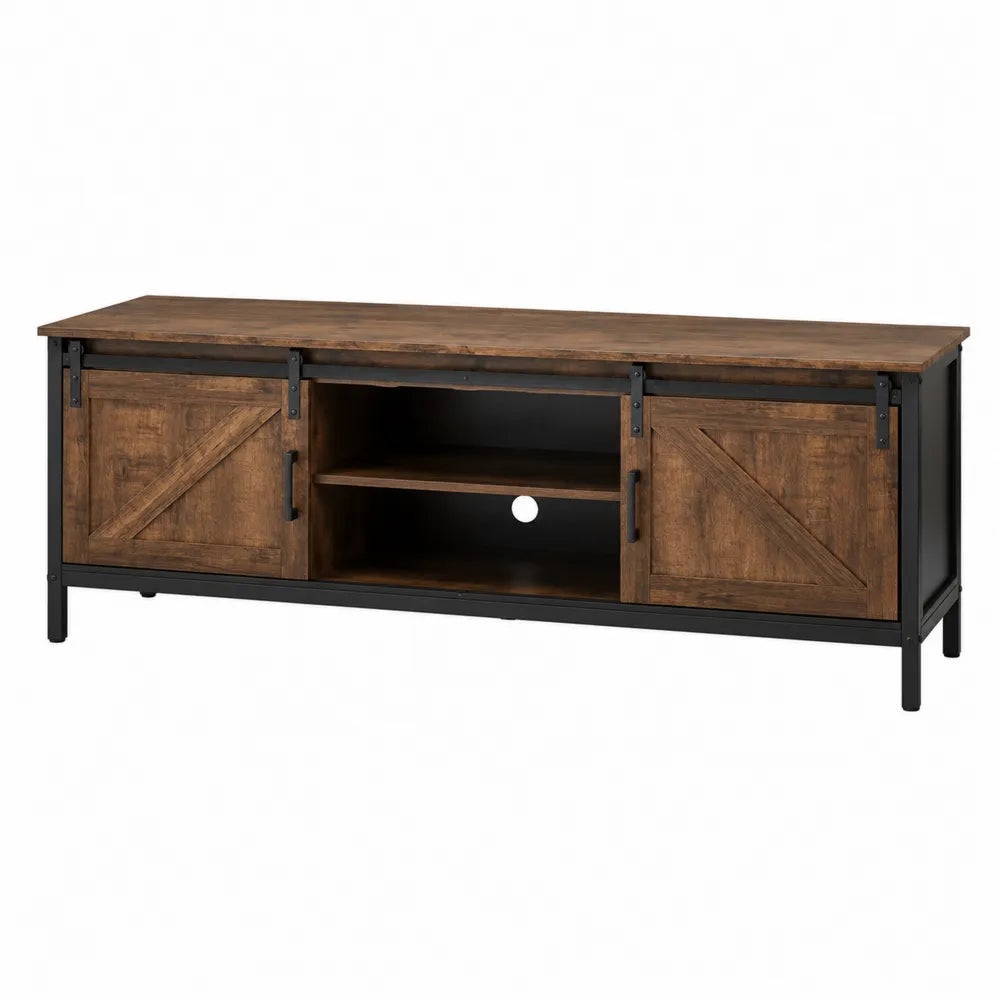 Wood TV Stand with Sliding Barn Doors 152cm Brown