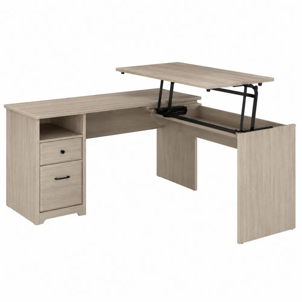L-Shaped Engineered Wood Desk with Lift-Top and Storage