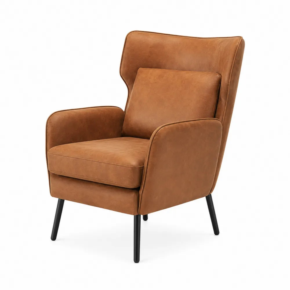 Brown PU Leather Wingback Chair with Metal Legs