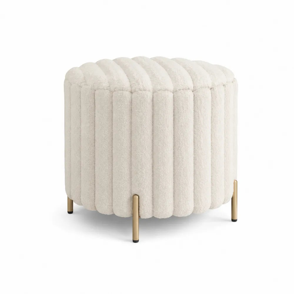 Round Fabric Ottoman Beige with Metal Legs 42cm Height