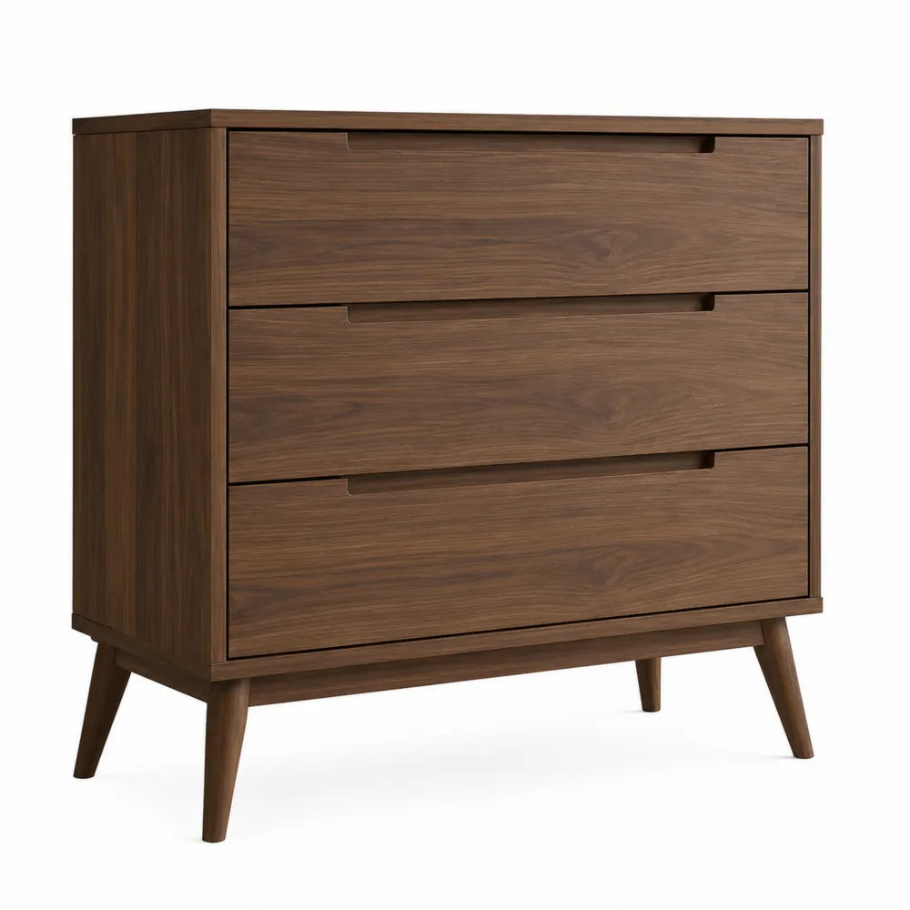 Wooden Dresser with Three Drawers Walnut 90cm Height