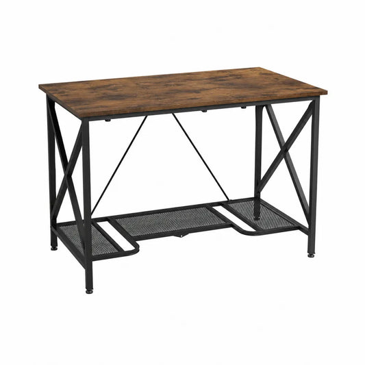 Rectangular MDF and Metal Desk with Mesh Shelves in Rustic Brown and Black 120cm x 60cm x 75cm