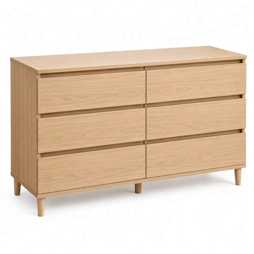Oak Wood Dresser with 6 Drawers, 120x45x80 cm