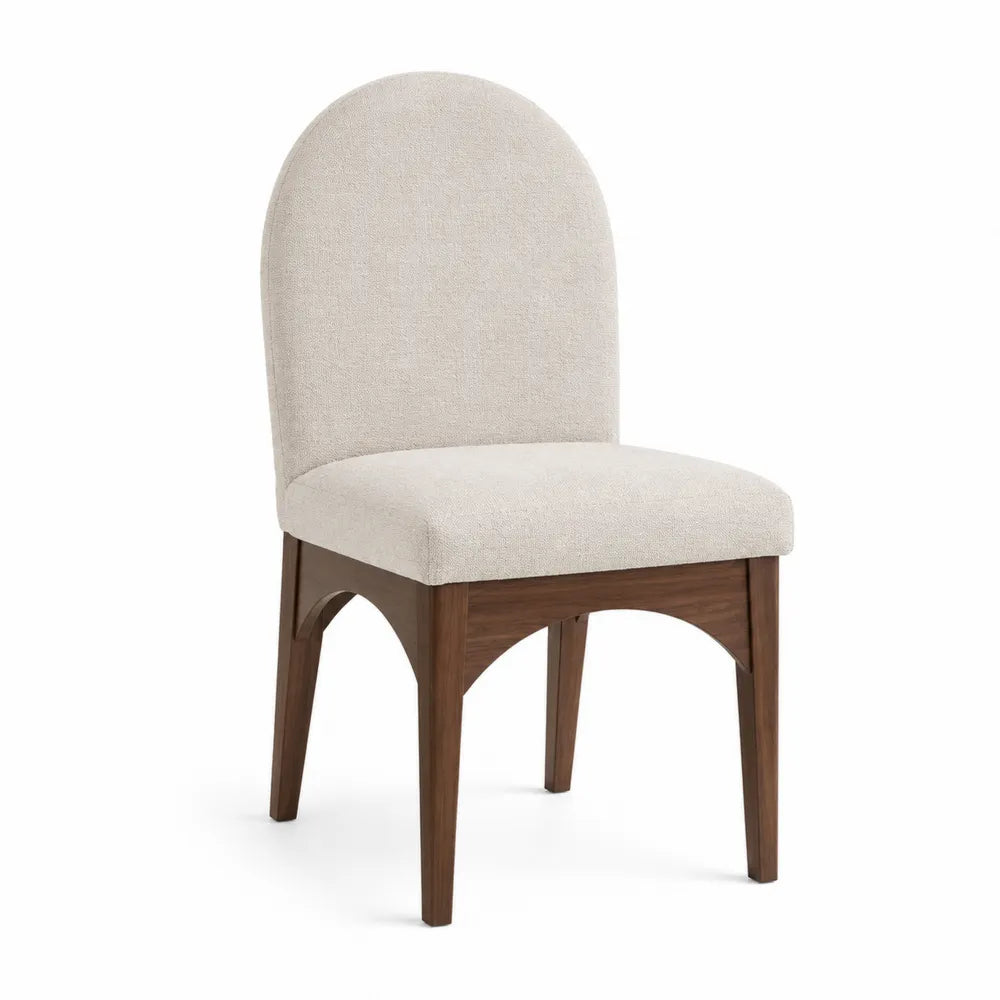Beige Fabric Upholstered Dining Chair with Walnut Wood Frame