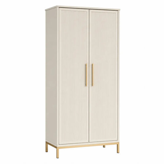 Tall 2-Door Storage Cabinet Wood Beige 180cm x 80cm x 40cm