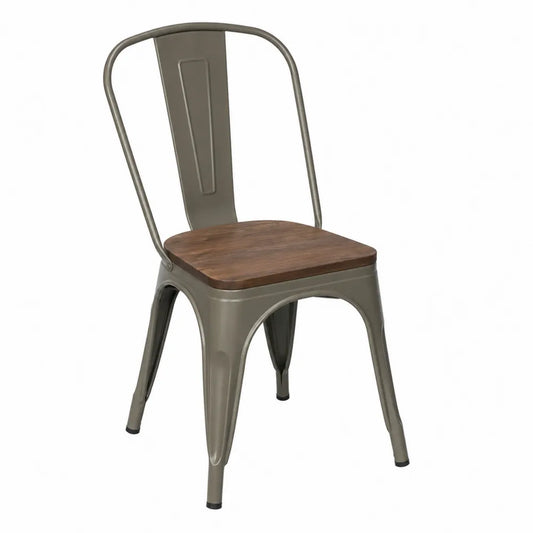 Steel Frame Dining Chair with Solid Wood Seat Brown/Grey