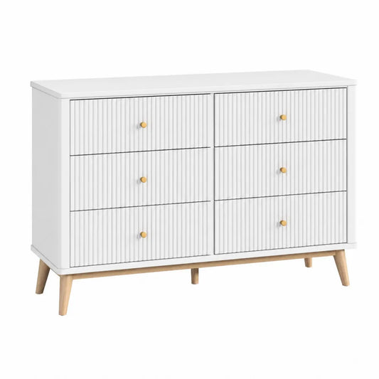 6-Drawer MDF Dresser White with Natural Wood Legs