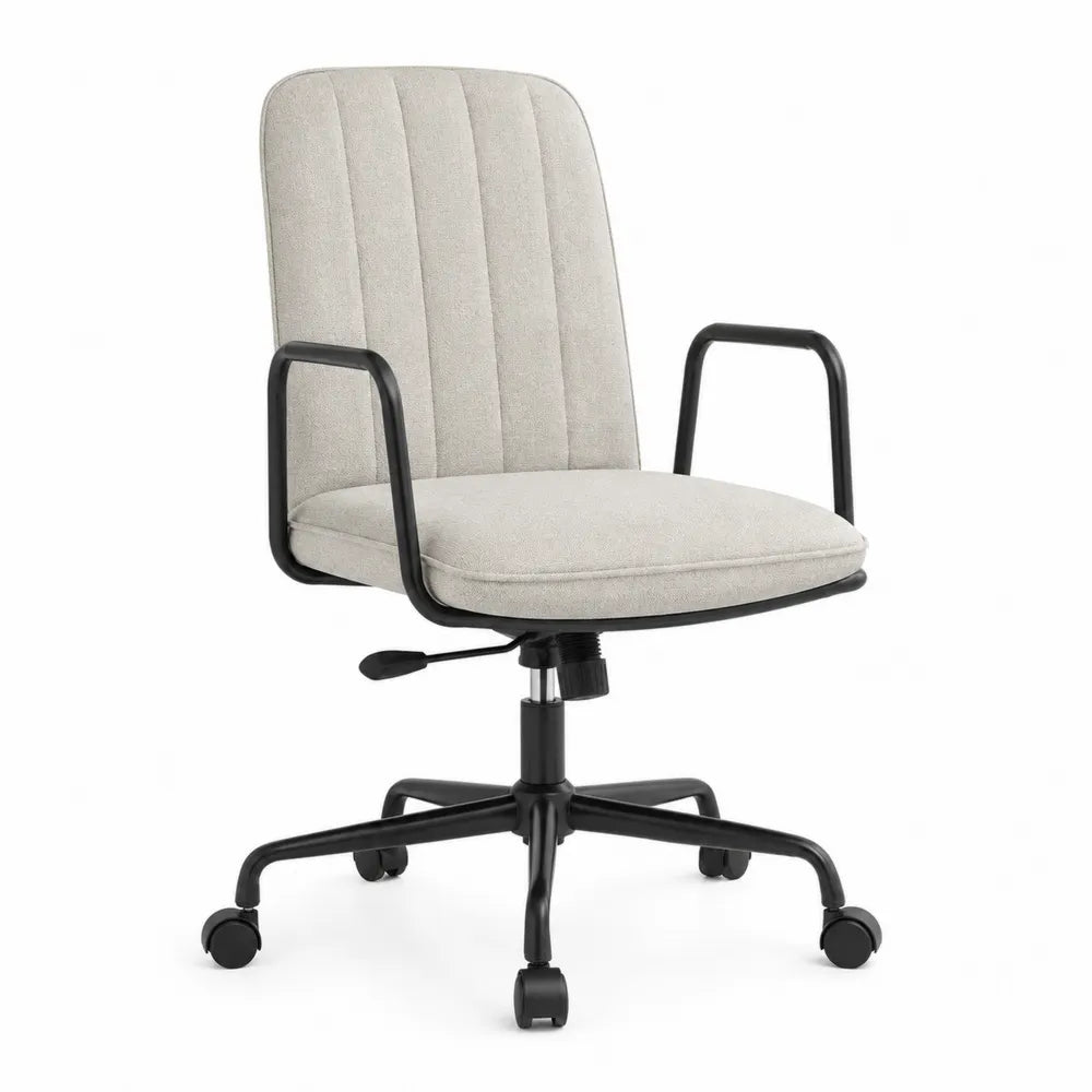 Office Chair Linen Fabric Upholstery Black Metal Frame with Armrests