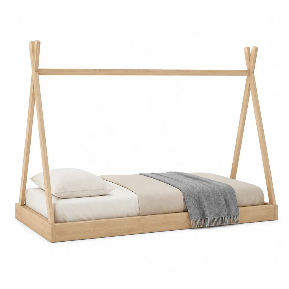 Wooden Teepee Frame Bed with Mattress and Pillow