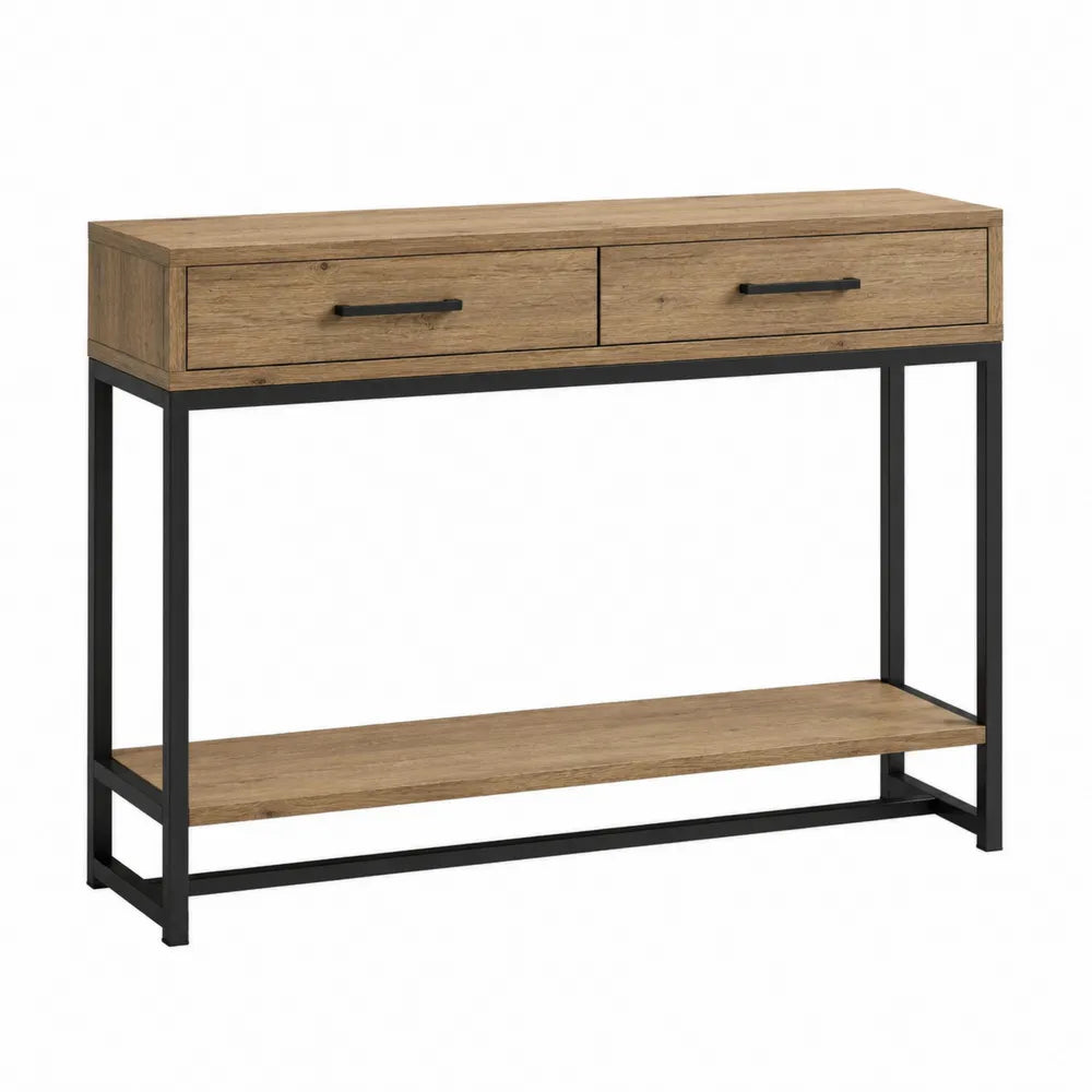 Console Table MDF and Steel Oak/Black 100cm x 30cm x 80cm