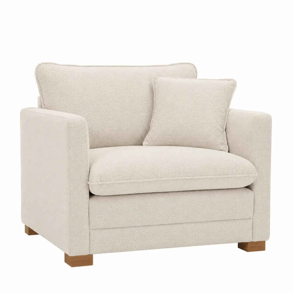 Bouclé Fabric Armchair Beige with Cushion 100x90x85 cm