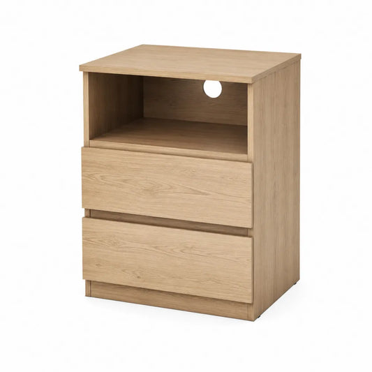 Wooden Nightstand with Two Drawers and Cable Management Hole 60cm Height