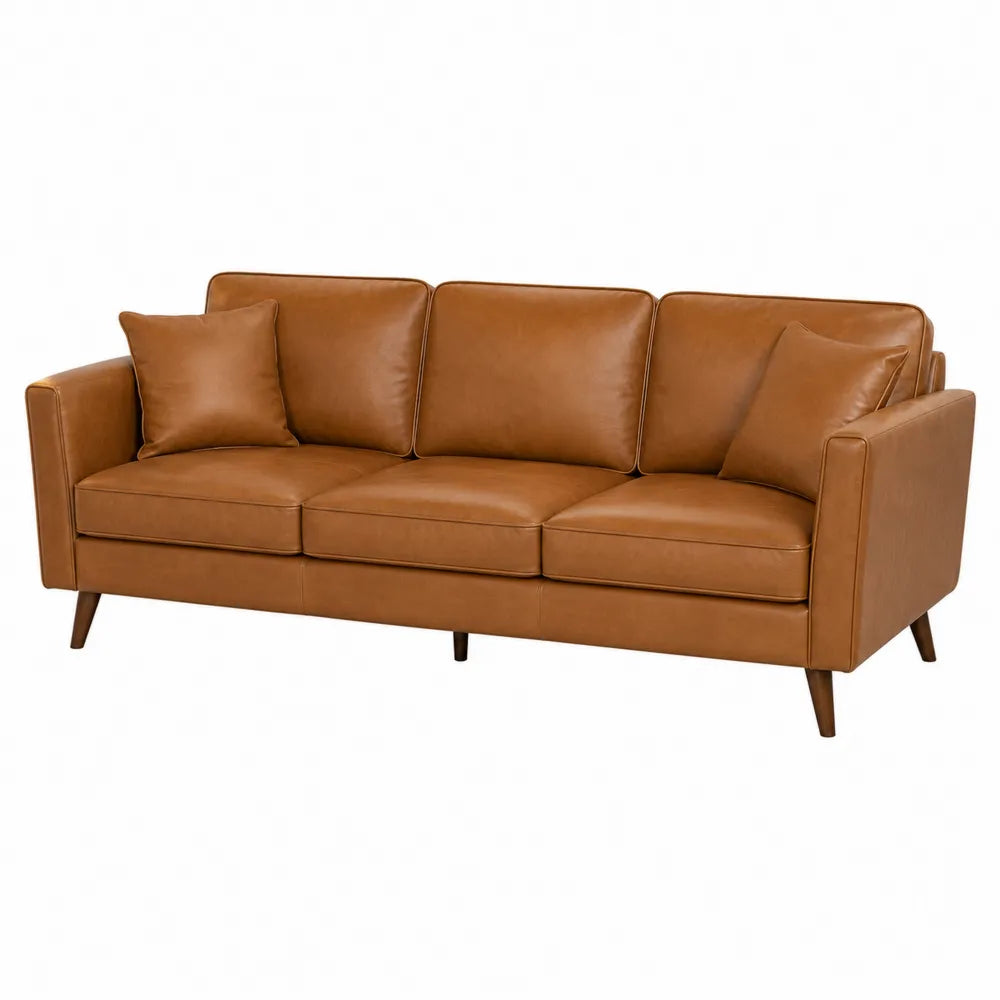 Leather Sofa Brown 3-Seater 85x35x34 inches