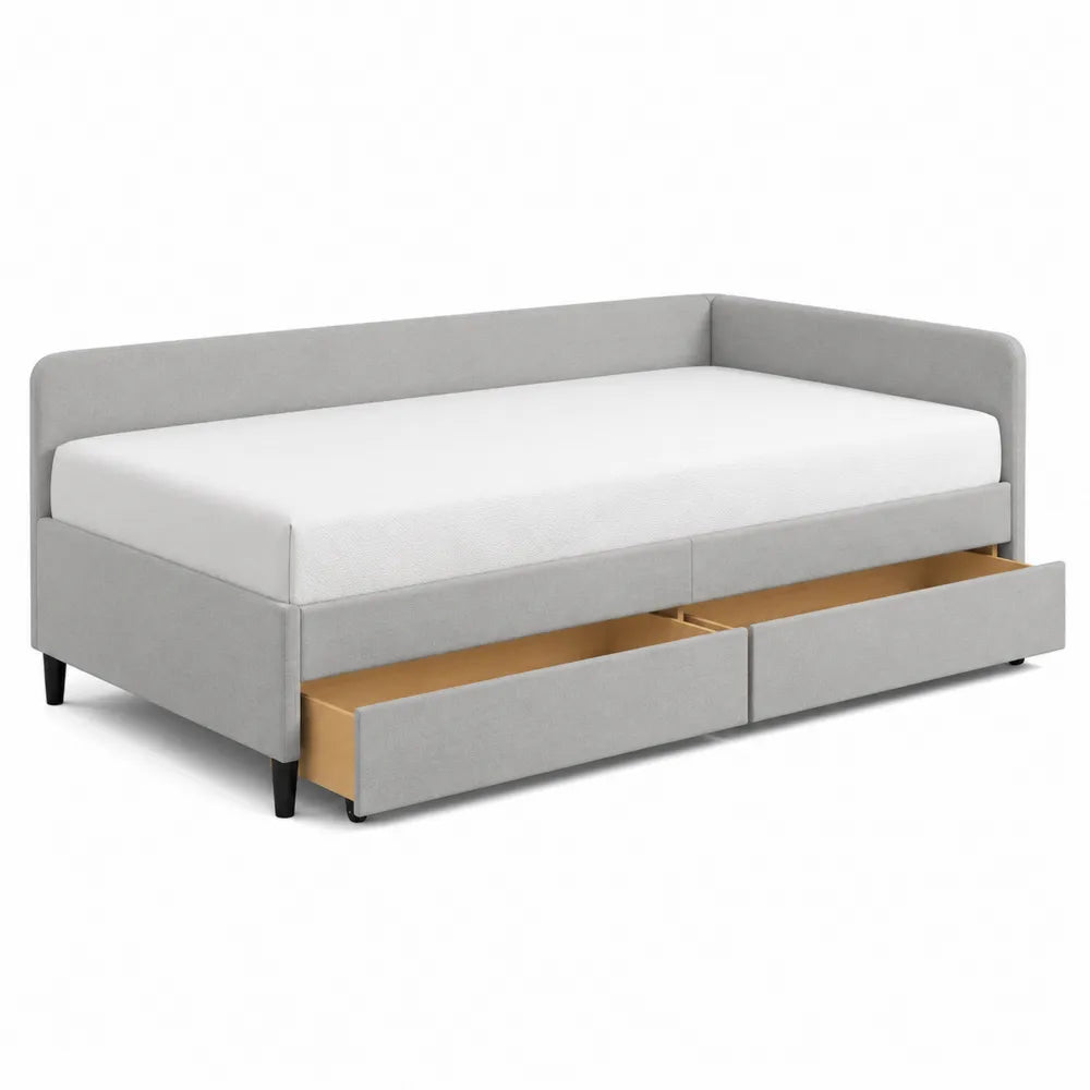 Gray Upholstered Daybed with Storage Drawers