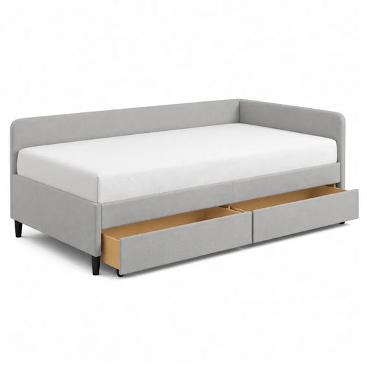 Gray Upholstered Daybed with Storage Drawers