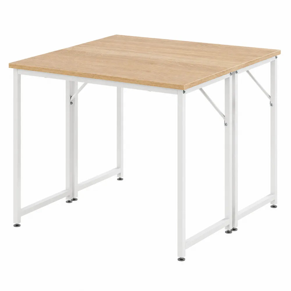 Square Folding Desk with Wood Veneer and Steel Frame