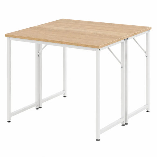 Square Folding Desk with Wood Veneer and Steel Frame