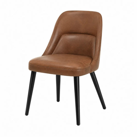 Brown Faux Leather Chair with Black Metal Legs
