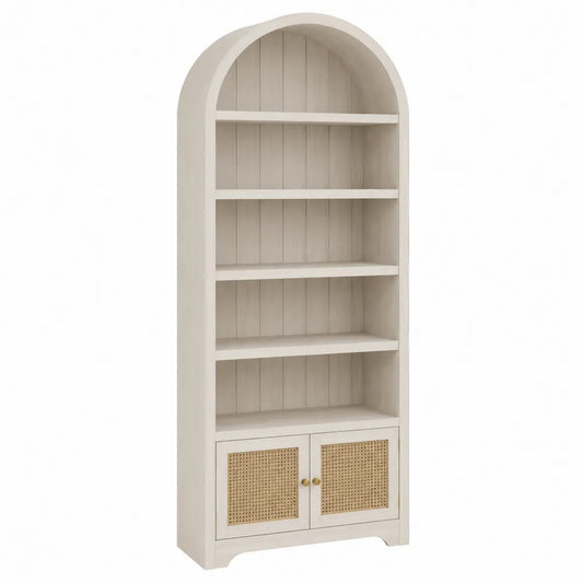 Arched Wood Bookcase with Wicker Doors White 180cm