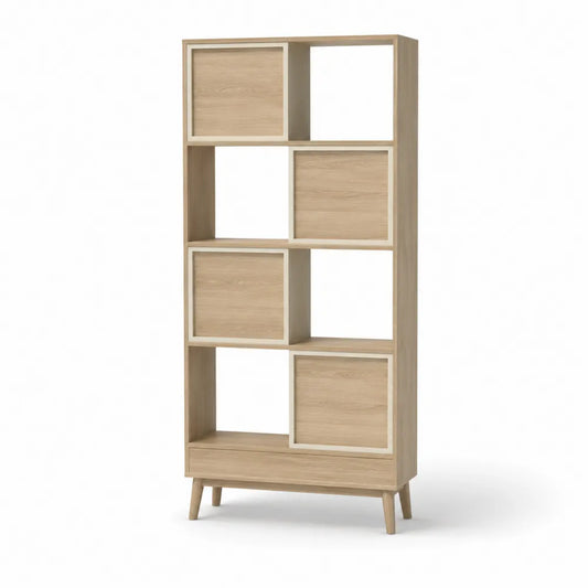 Wood Bookshelf with Cube Design Oak 6-Tier