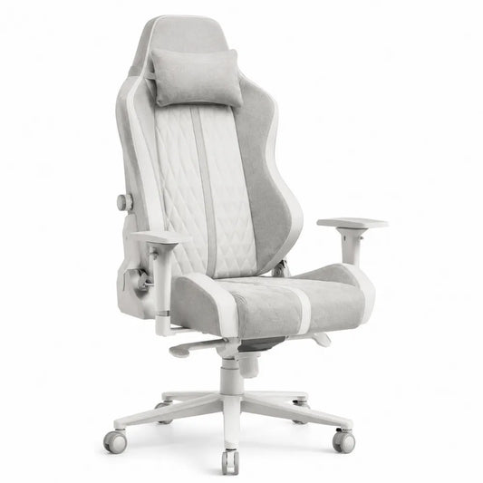 Ergonomic High Back Office Chair Faux Suede Gray White Adjustable with Headrest