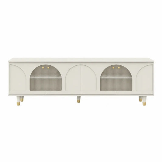 White Wood TV Stand with Fluted Glass Doors 180cm