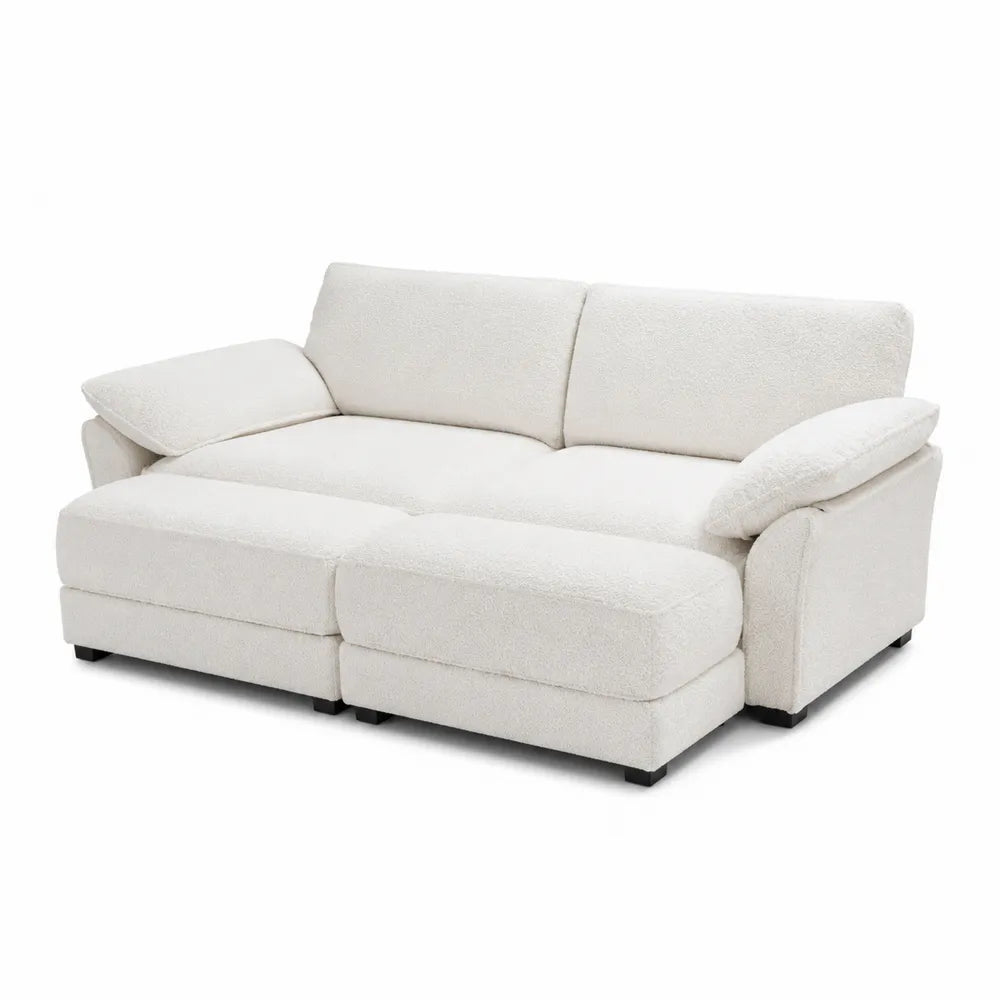 Bouclé Fabric Sectional Sofa Off-White 220cm