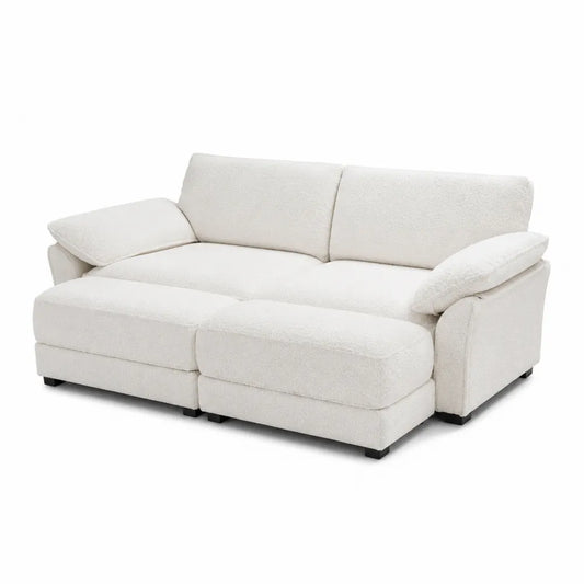 Bouclé Fabric Sectional Sofa Off-White 220cm
