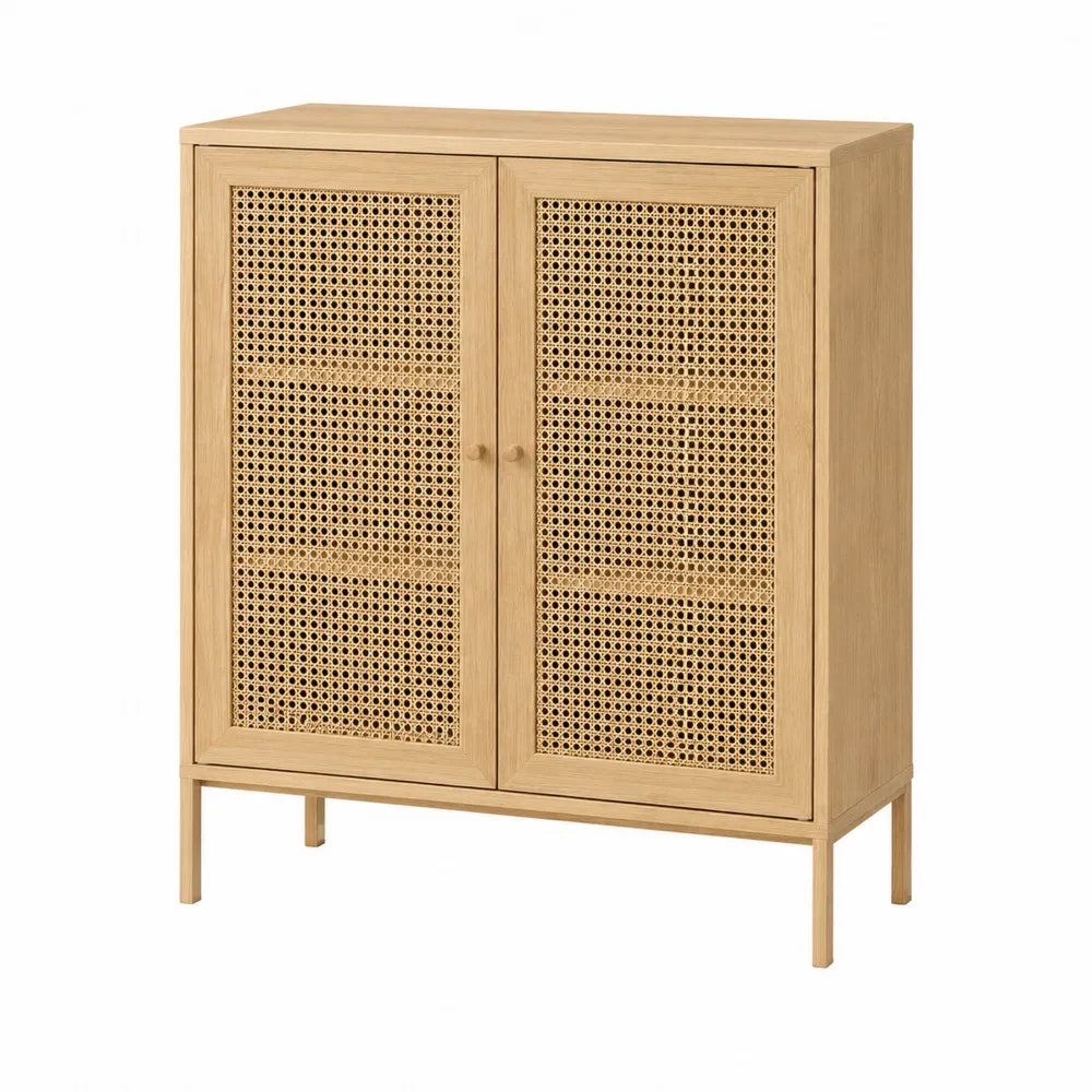 Wooden Storage Cabinet with Rattan Doors 80x40x100cm