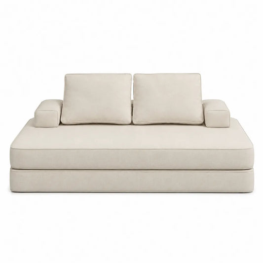 Beige Polyester Sofa with Cushions and Armrests