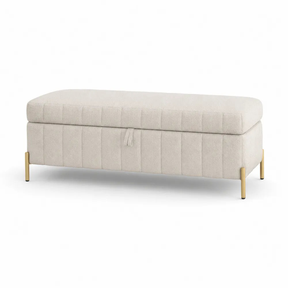 Storage Bench Rectangular Polyester Fabric Beige 120cm