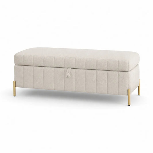 Storage Bench Rectangular Polyester Fabric Beige 120cm