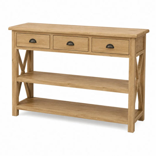 Oak Wood Console Table with Drawers and Shelves 120x30x80cm