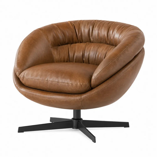 Round Faux Leather Swivel Chair Brown 80cm Height
