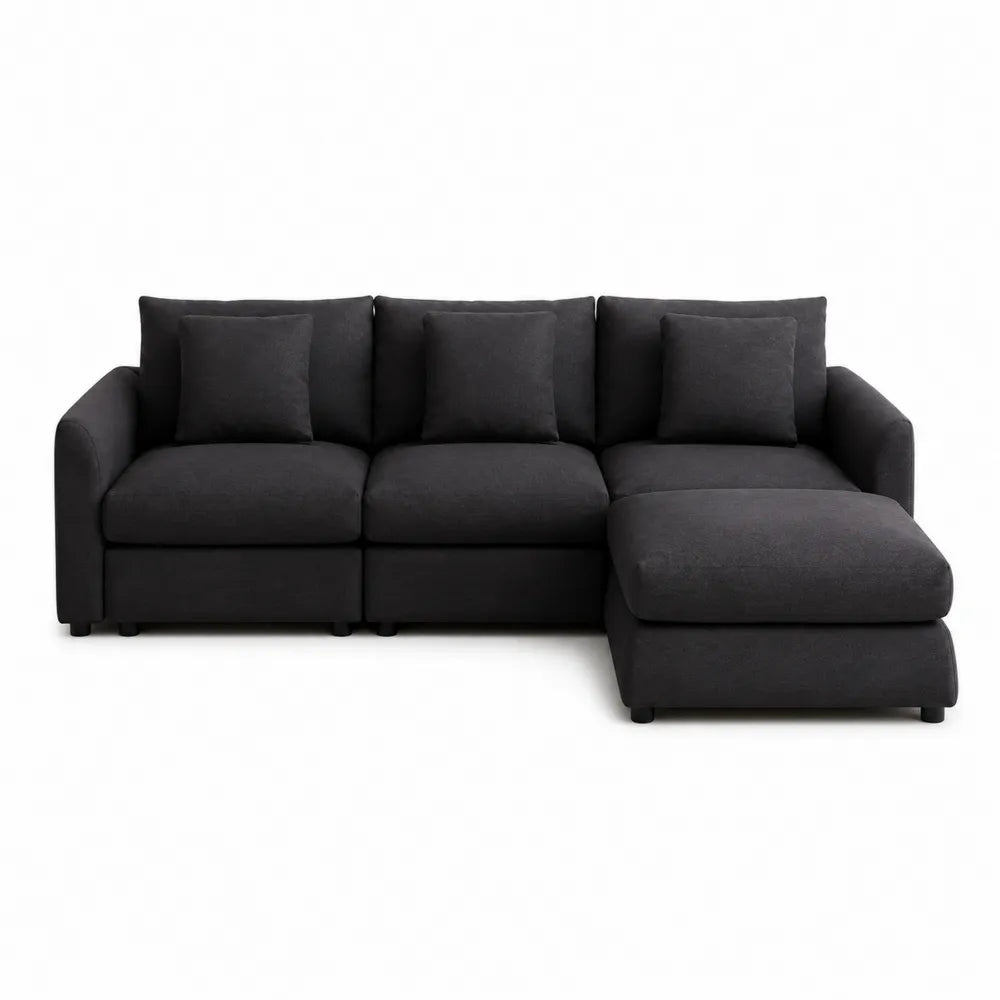 Dark Gray L-Shaped Sectional Sofa with Polyester Fabric