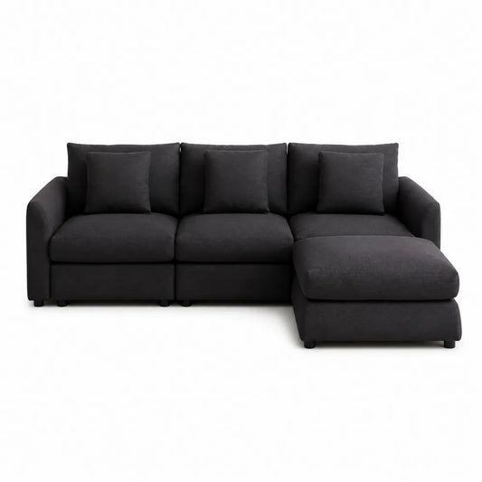 Dark Gray L-Shaped Sectional Sofa with Polyester Fabric