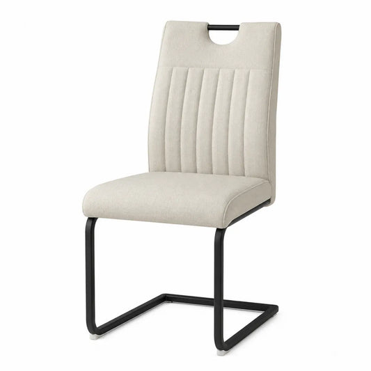 Beige Fabric Dining Chair with Steel Frame