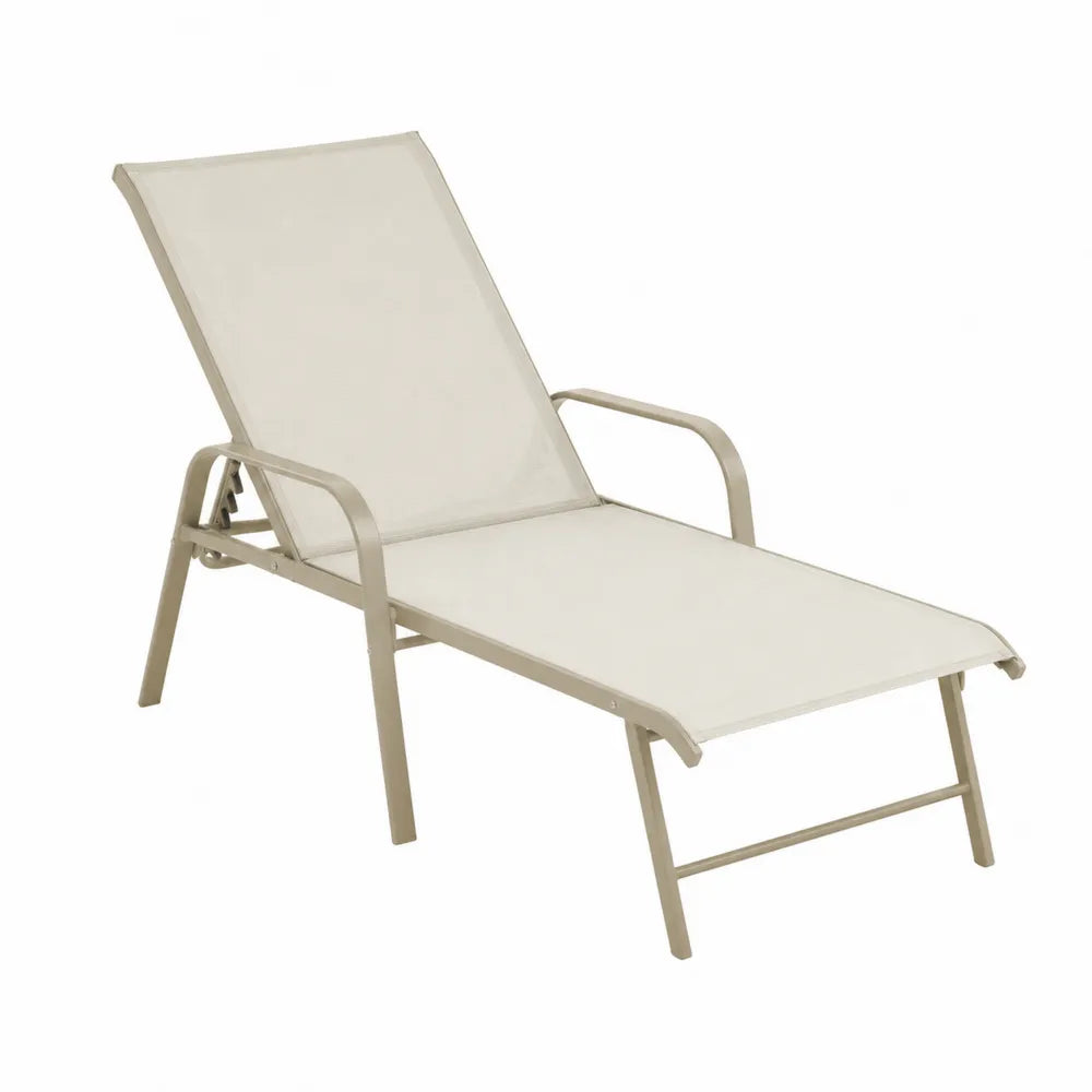 Outdoor Adjustable Sun Lounger Aluminum Frame Textilene Beige 200cm